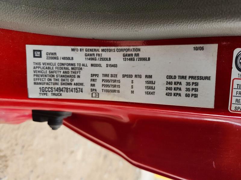 Aukcja sprzedaży 2007 Chevrolet Colorado, vin: 1GCCS149478141574, numer aukcji: 69639486
