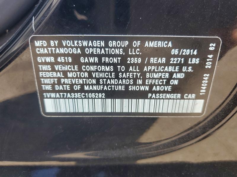 Продажа на аукционе авто 2014 Volkswagen Passat, vin: 1VWAT7A33EC105292, номер лота: 68672326