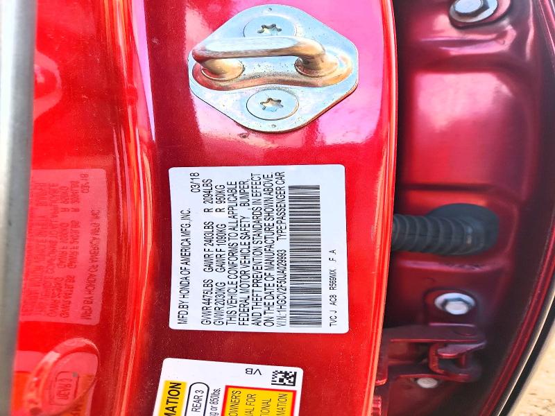 2018 Honda Accord მანქანა იყიდება აუქციონზე, vin: 1HGCV2F50JA029993, აუქციონის ნომერი: 68225286