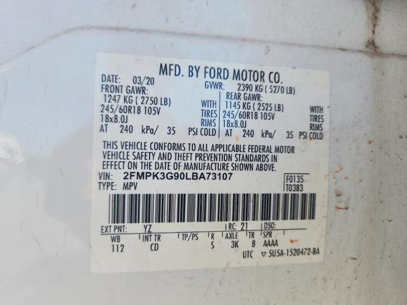 Auction sale of the 2020 Ford Edge, vin: 2FMPK3G90LBA73107, lot number: 70001256