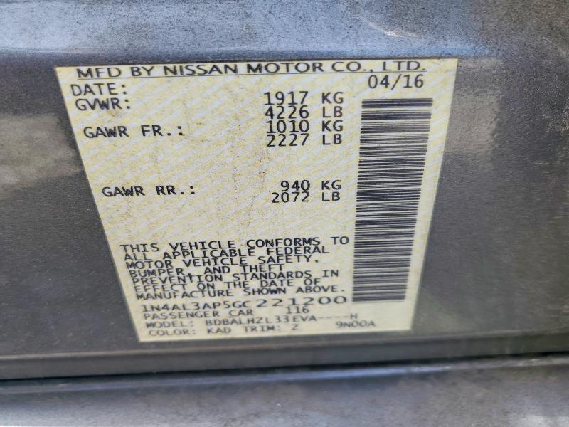 Продаж на аукціоні авто 2016 Nissan Altima, vin: 1N4AL3AP5GC221200, номер лоту: 67935156