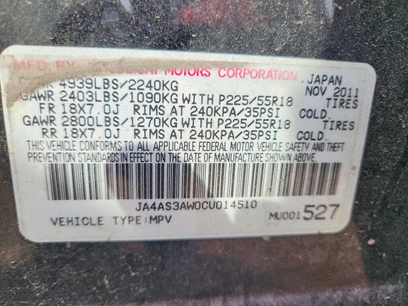 Auction sale of the 2012 Mitsubishi Outlander, vin: JA4AS3AW0CU014510, lot number: 69157796