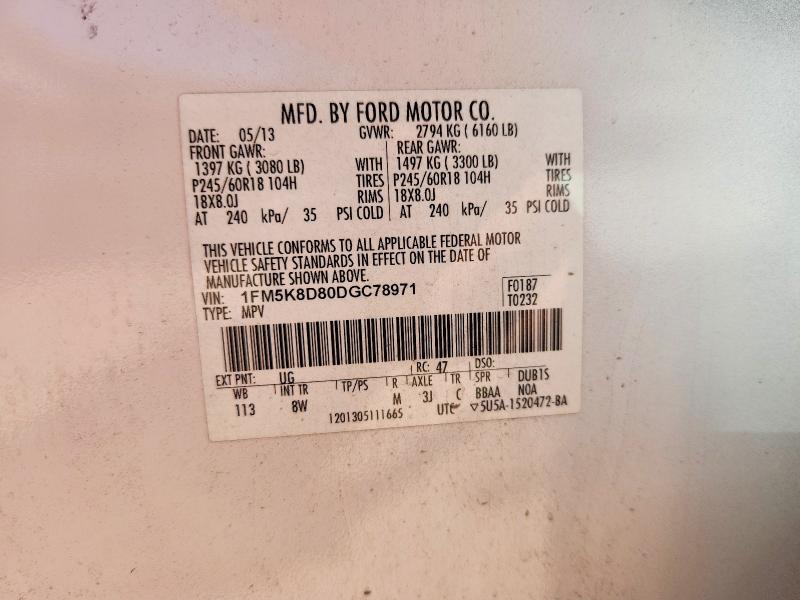 69627726 :رقم المزاد ، 1FM5K8D80DGC78971 vin ، 2013 Ford Explorer مزاد بيع