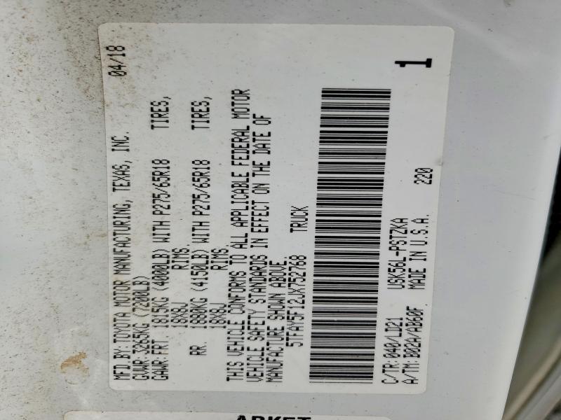 Aukcja sprzedaży 2018 Toyota Tundra, vin: 5TFAY5F12JX752768, numer aukcji: 69132886