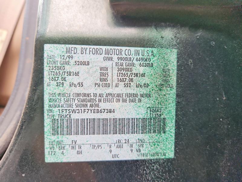69026306 :رقم المزاد ، 1FTSW31F7YEB67384 vin ، 2000 Ford F350 مزاد بيع