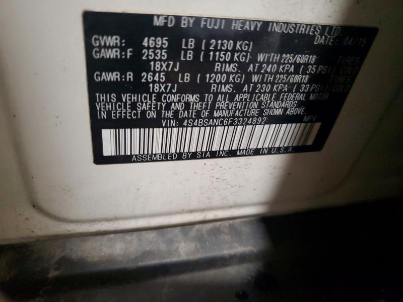 69507226 :رقم المزاد ، 4S4BSANC6F3324892 vin ، 2015 Subaru Outback مزاد بيع
