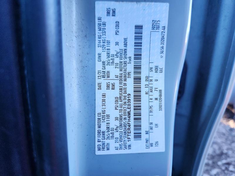 2021 Ford Ranger მანქანა იყიდება აუქციონზე, vin: 1FTER4FH4MLE03919, აუქციონის ნომერი: 70091806