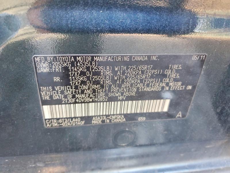 2011 Toyota Rav4 მანქანა იყიდება აუქციონზე, vin: 2T3DF4DV9BW140852, აუქციონის ნომერი: 70846706