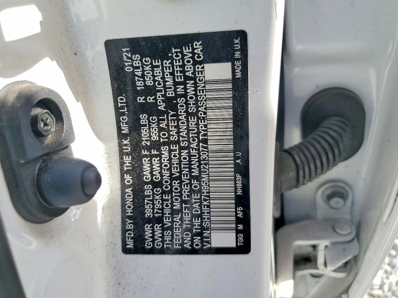 2021 Honda Civic მანქანა იყიდება აუქციონზე, vin: SHHFK7H95MU213077, აუქციონის ნომერი: 70406536