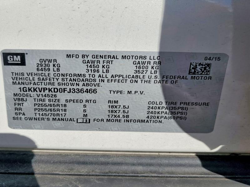 Aukcja sprzedaży 2015 Gmc Acadia, vin: 1GKKVPKD0FJ336466, numer aukcji: 70153226