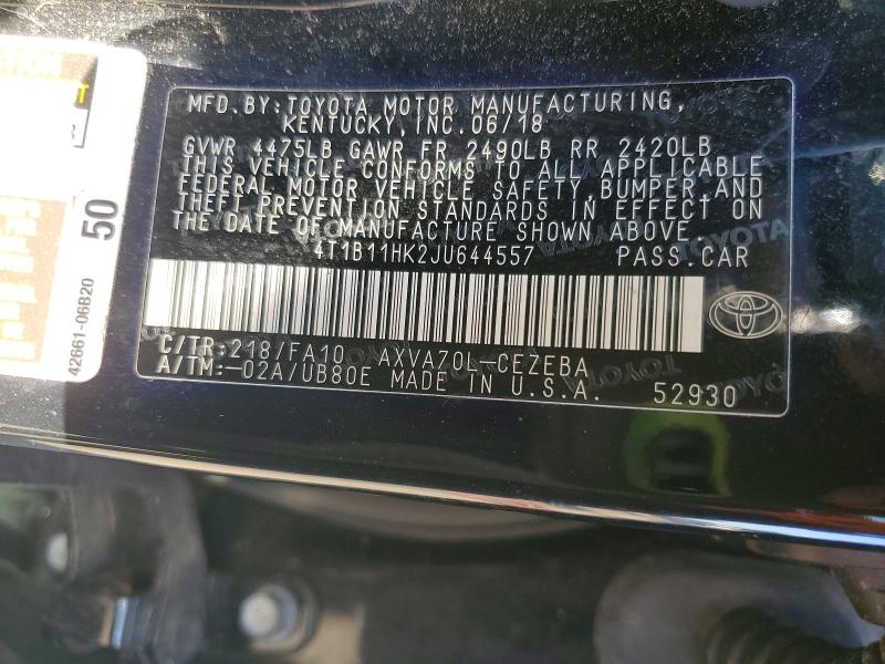 Продажа на аукционе авто 2018 Toyota Camry, vin: 4T1B11HK2JU644557, номер лота: 68558646