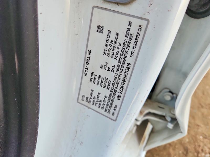 Auction sale of the 2022 Tesla Model 3, vin: 5YJ3E1EB8NF315619        , lot number: 69132076