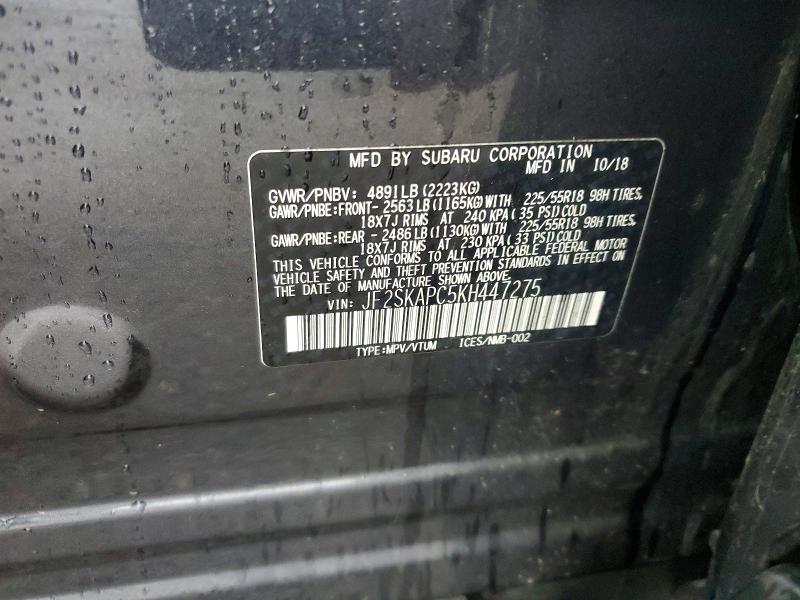 Aukcja sprzedaży 2019 Subaru Forester, vin: JF2SKAPC5KH447275, numer aukcji: 68434746