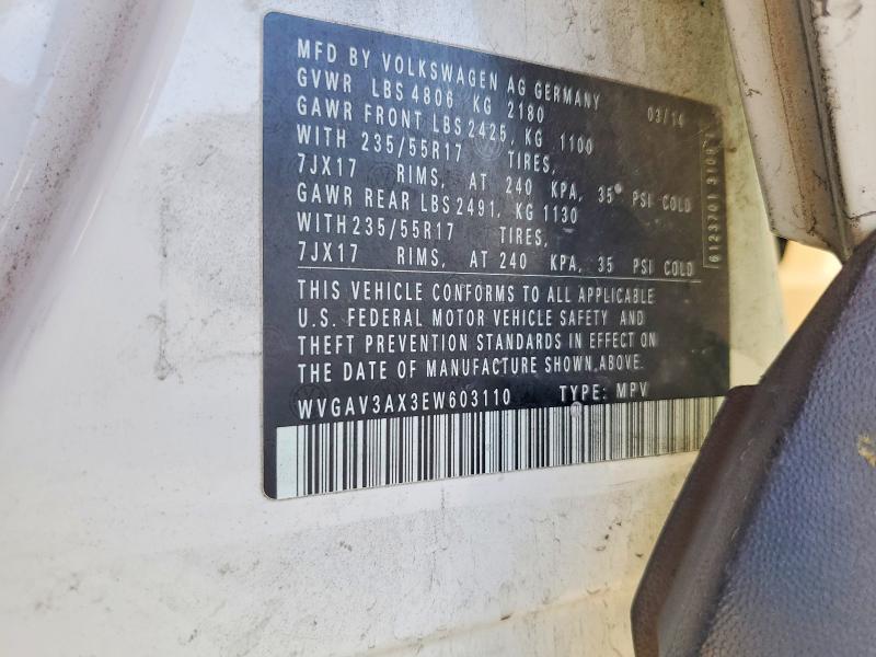 65235196 :رقم المزاد ، WVGAV3AX3EW603110 vin ، 2014 Volkswagen Tiguan مزاد بيع