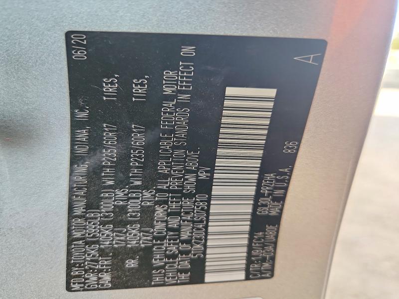 2020 Toyota Sienna მანქანა იყიდება აუქციონზე, vin: 5TDKZ3DC4LS075810, აუქციონის ნომერი: 65650386