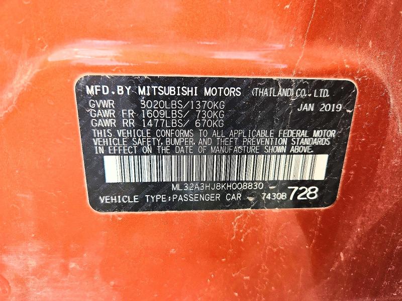 Продажа на аукционе авто 2019 Mitsubishi Mirage, vin: ML32A3HJ8KH008830, номер лота: 59409756