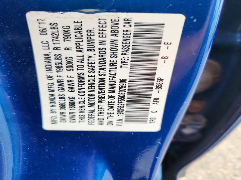 68609286 :رقم المزاد ، 19XFB2F55CE075906 vin ، 2012 Honda Civic مزاد بيع