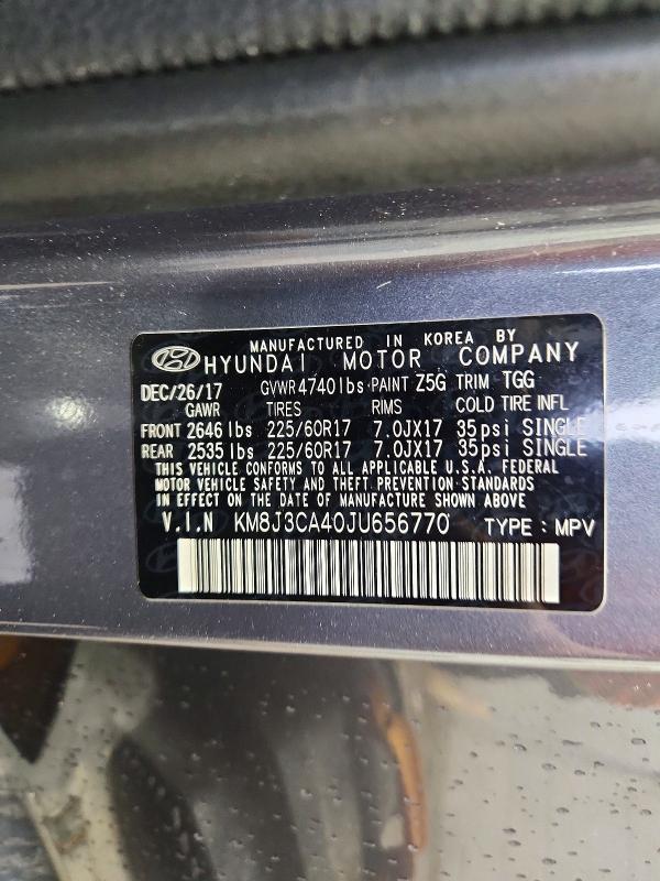 Продажа на аукционе авто 2018 Hyundai Tucson, vin: KM8J3CA40JU656770, номер лота: 70745296