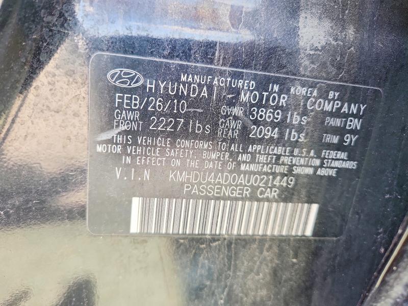 68988166 :رقم المزاد ، KMHDU4AD0AU021449 vin ، 2010 Hyundai Elantra مزاد بيع
