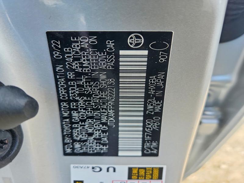Продаж на аукціоні авто 2022 Toyota Prius Prime, vin: JTDKAMFP9N3222138, номер лоту: 66241846
