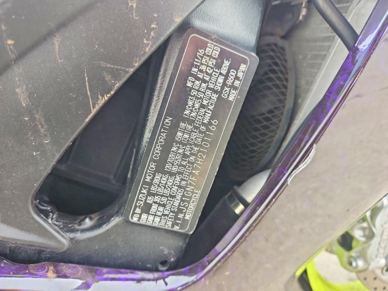 Aukcja sprzedaży 2017 Suzuki Gsx-r600, vin: JS1GN7FA7H2101166, numer aukcji: 69485536