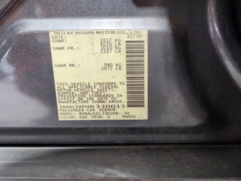 Продаж на аукціоні авто 2017 Nissan Altima, vin: 1N4AL3APXHN330015, номер лоту: 70964936