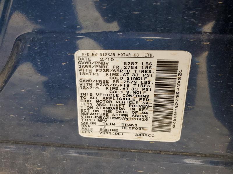 68698146 :رقم المزاد ، JN8AZ1MW5AW120426 vin ، 2010 Nissan Murano مزاد بيع