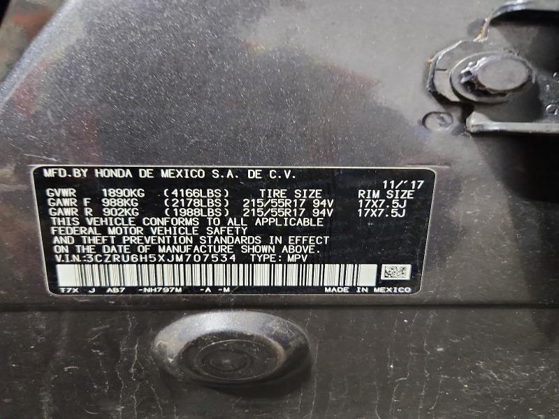 2018 Honda Hr-v მანქანა იყიდება აუქციონზე, vin: 3CZRU6H5XJM707534, აუქციონის ნომერი: 67982516