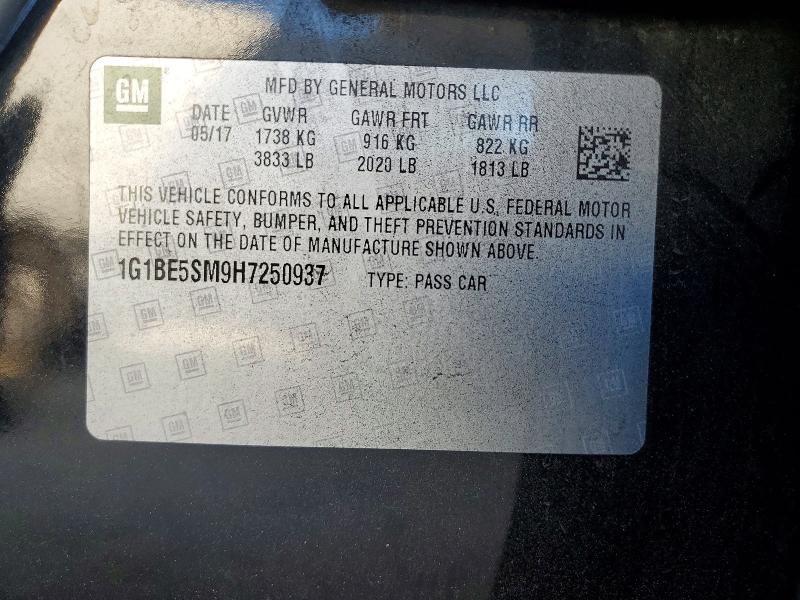 2017 Chevrolet Cruze მანქანა იყიდება აუქციონზე, vin: 1G1BE5SM9H7250937, აუქციონის ნომერი: 69165906