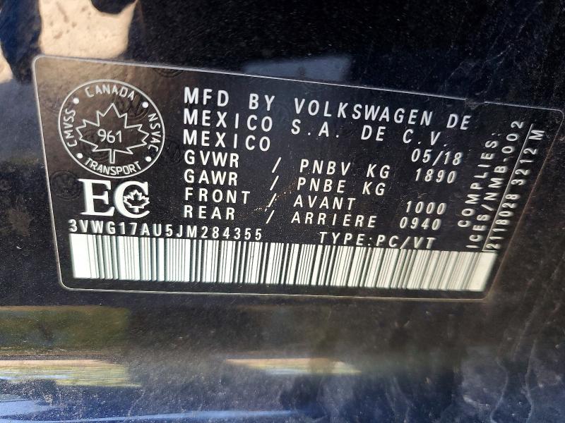 2018 Volkswagen Golf მანქანა იყიდება აუქციონზე, vin: 3VWG17AU5JM284355, აუქციონის ნომერი: 68638756