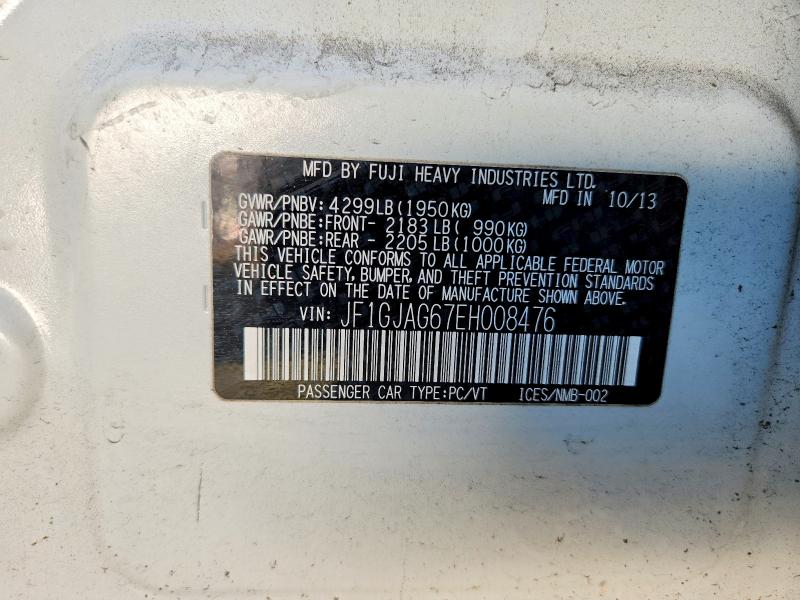 2014 Subaru Impreza მანქანა იყიდება აუქციონზე, vin: JF1GJAG67EH008476, აუქციონის ნომერი: 68913996