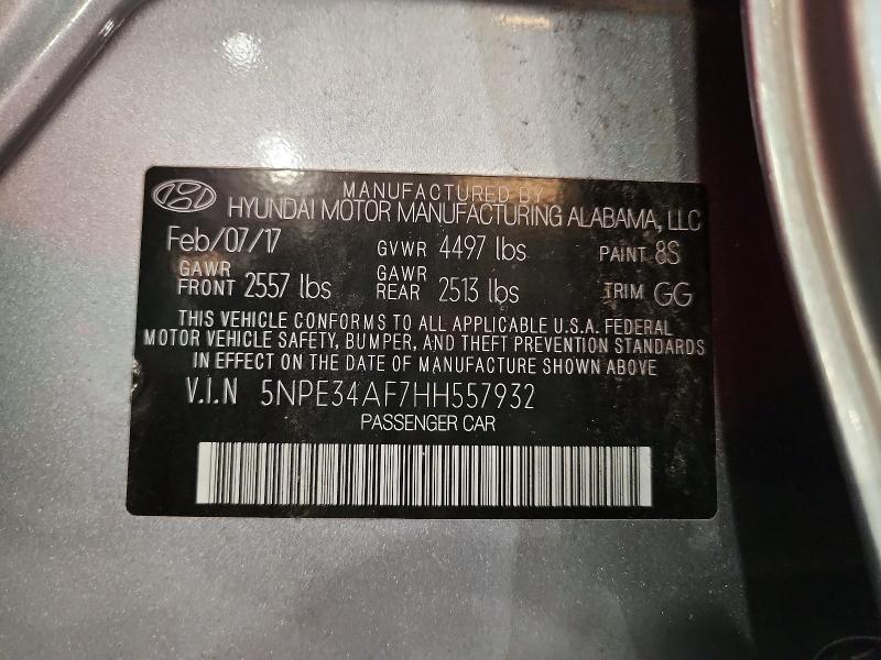 Aukcja sprzedaży 2017 Hyundai Sonata, vin: 5NPE34AF7HH557932, numer aukcji: 70556776