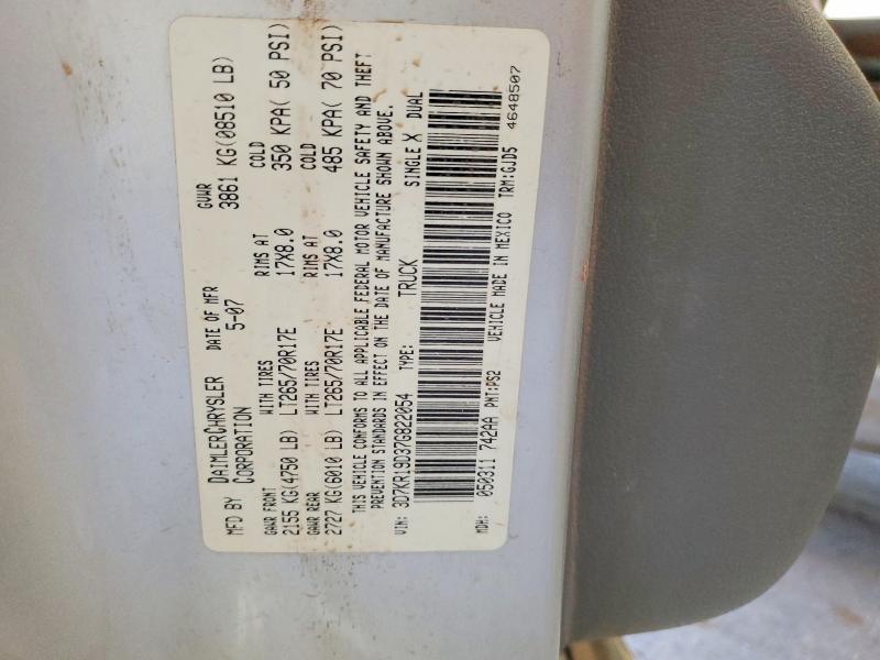 68835486 :رقم المزاد ، 3D7KR19D37G822054 vin ، 2007 Dodge Ram 1500 مزاد بيع