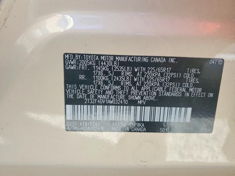 Aukcja sprzedaży 2010 Toyota Rav4, vin: 2T3ZF4DV1AW032410, numer aukcji: 68923636