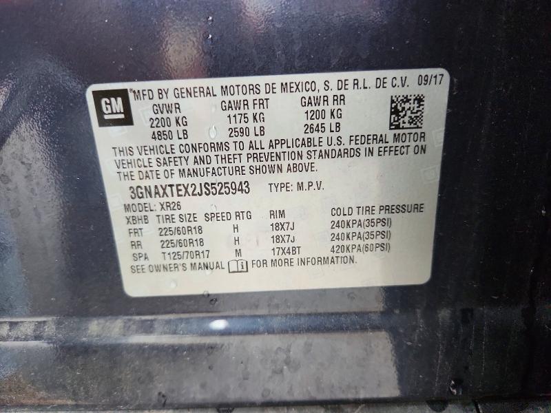 Auction sale of the 2018 Chevrolet Equinox, vin: 3GNAXTEX2JS525943, lot number: 69066176
