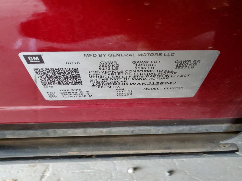Aukcja sprzedaży 2019 Chevrolet Traverse, vin: 1GNERGKWXKJ126747, numer aukcji: 69432696