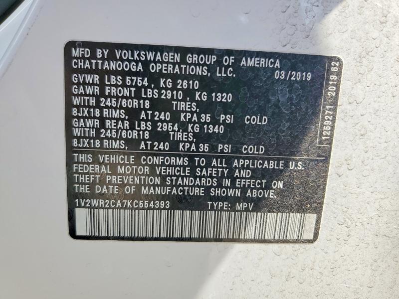 Aukcja sprzedaży 2019 Volkswagen Atlas, vin: 1V2WR2CA7KC554393, numer aukcji: 70298056