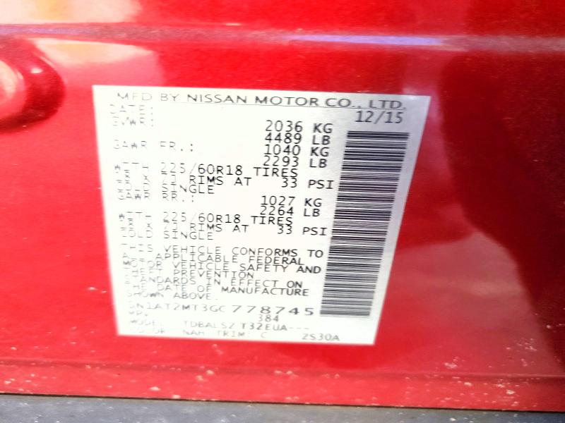 2016 Nissan Rogue მანქანა იყიდება აუქციონზე, vin: 5N1AT2MT3GC778745, აუქციონის ნომერი: 68191766