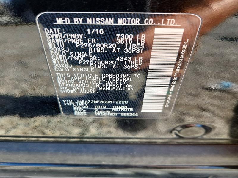 Aukcja sprzedaży 2016 Infiniti Qx80, vin: JN8AZ2NF8G9612220, numer aukcji: 69108986