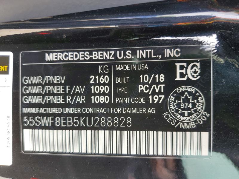 Продаж на аукціоні авто 2019 Mercedes-benz C, vin: 55SWF8EB5KU288828, номер лоту: 69505506