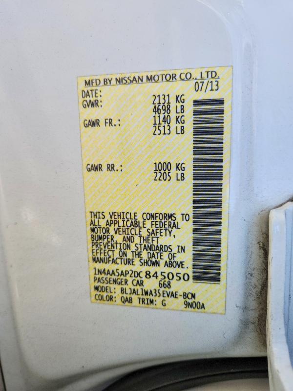70257766 :رقم المزاد ، 1N4AA5AP2DC845050 vin ، 2013 Nissan Maxima مزاد بيع