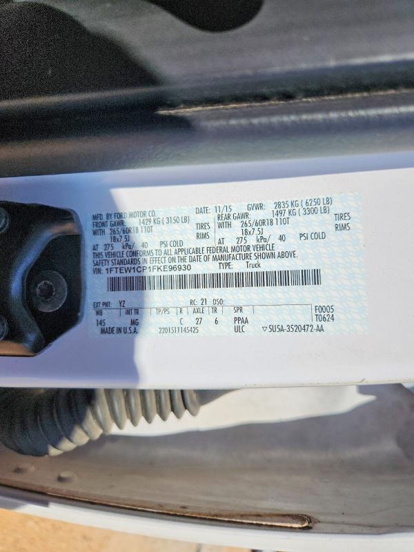 2015 Ford F150 მანქანა იყიდება აუქციონზე, vin: 1FTEW1CP1FKE96930, აუქციონის ნომერი: 69148956