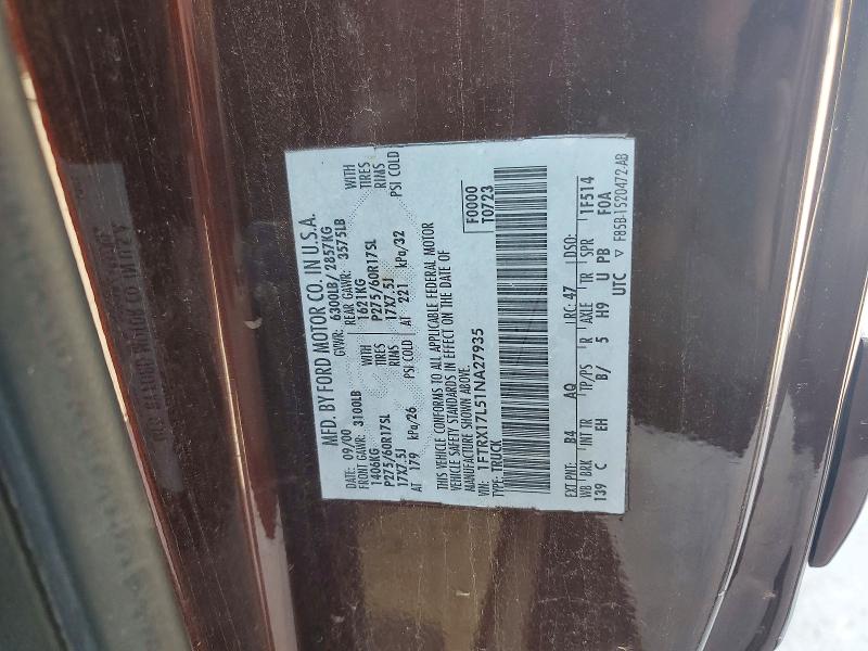 Aukcja sprzedaży 2001 Ford F150, vin: 1FTRX17L51NA27935, numer aukcji: 59409446