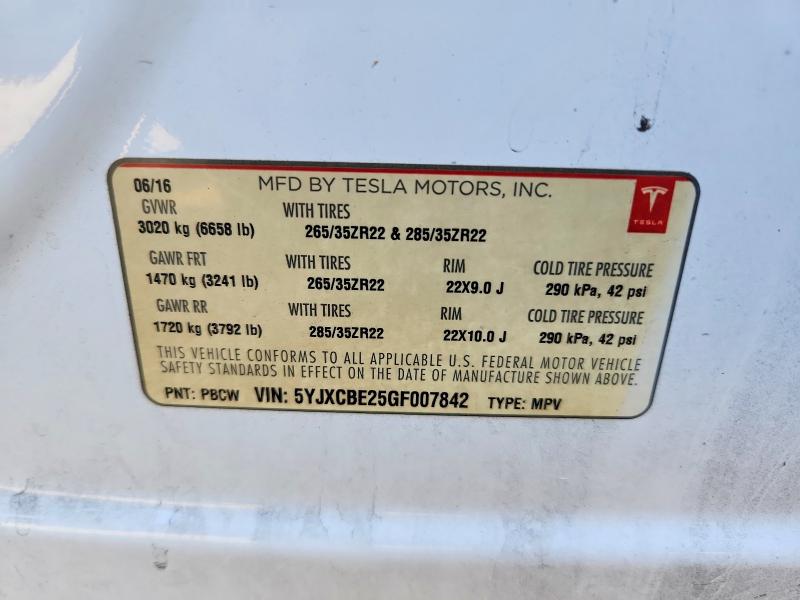 Продаж на аукціоні авто 2016 Tesla Model X, vin: 5YJXCBE25GF007842, номер лоту: 66850316