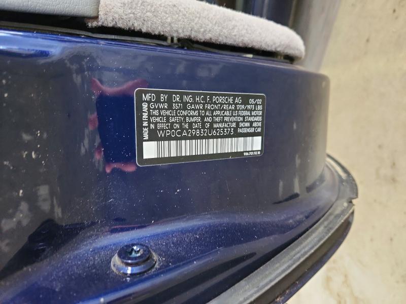 2002 Porsche Boxster მანქანა იყიდება აუქციონზე, vin: WP0CA29832U625373, აუქციონის ნომერი: 71021926