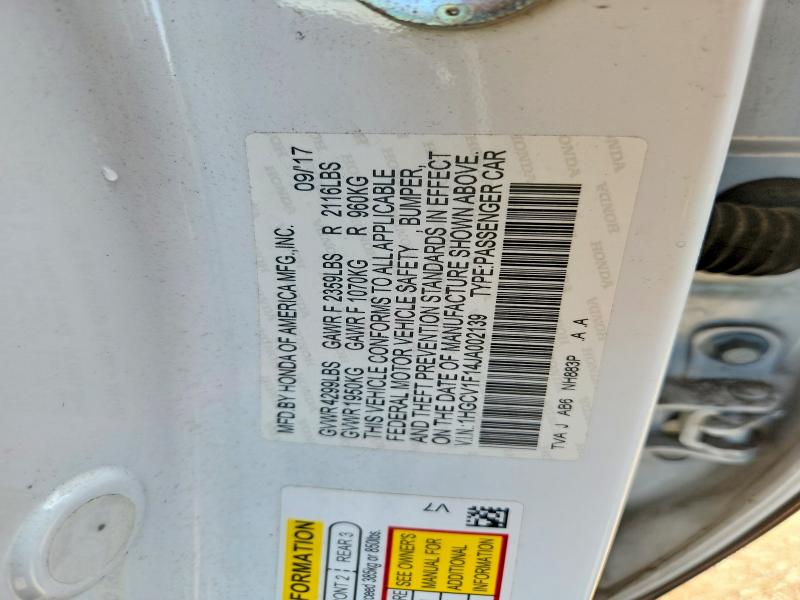 Продаж на аукціоні авто 2018 Honda Accord, vin: 1HGCV1F14JA002139, номер лоту: 66530296