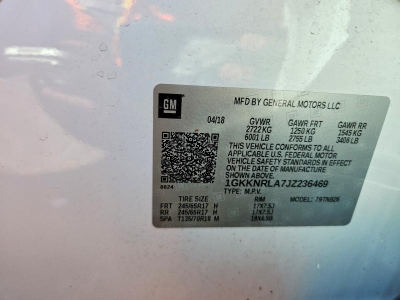 68585686 :رقم المزاد ، 1GKKNRLA7JZ236469 vin ، 2018 Gmc Acadia مزاد بيع