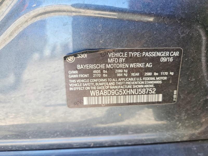 2017 Bmw 330 მანქანა იყიდება აუქციონზე, vin: WBA8D9G5XHNU58752, აუქციონის ნომერი: 67306516