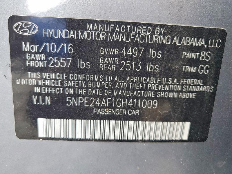 Aukcja sprzedaży 2016 Hyundai Sonata, vin: 5NPE24AF1GH411009, numer aukcji: 67799006