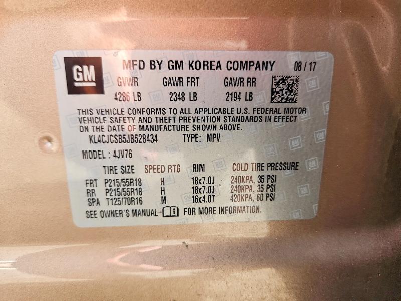 70284576 :رقم المزاد ، KL4CJCSB5JB528434 vin ، 2018 Buick Encore مزاد بيع